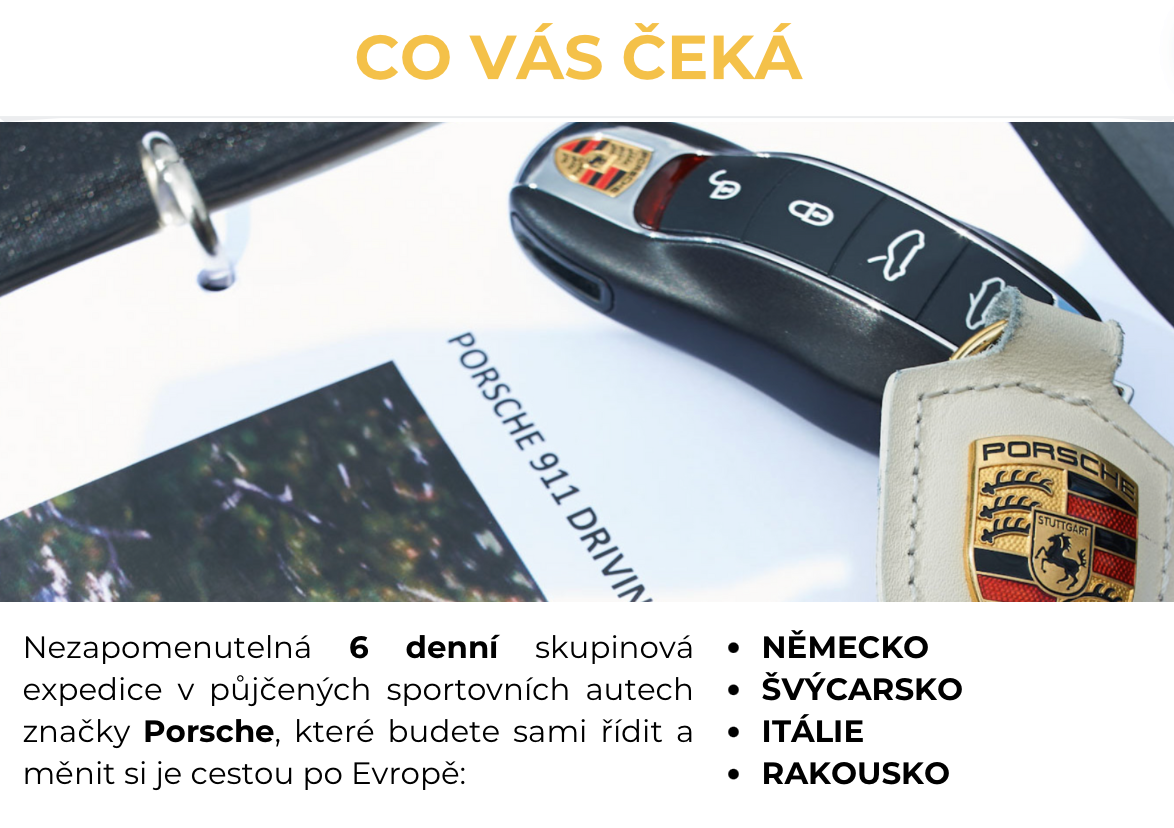Porsche | Self-Drive Expedice | Evropa | Alpy | Říjen 2024 | Dobrodružství za volantem na nejlepších evropských silnicích | all inclusive | rezervace online